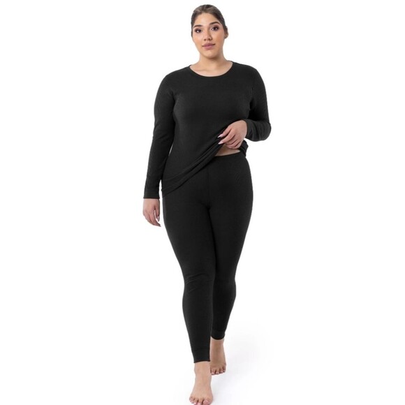 Black Fruit of the Loom Women's Eversoft Waffle Thermal Pants Size L - Picture 4 of 8